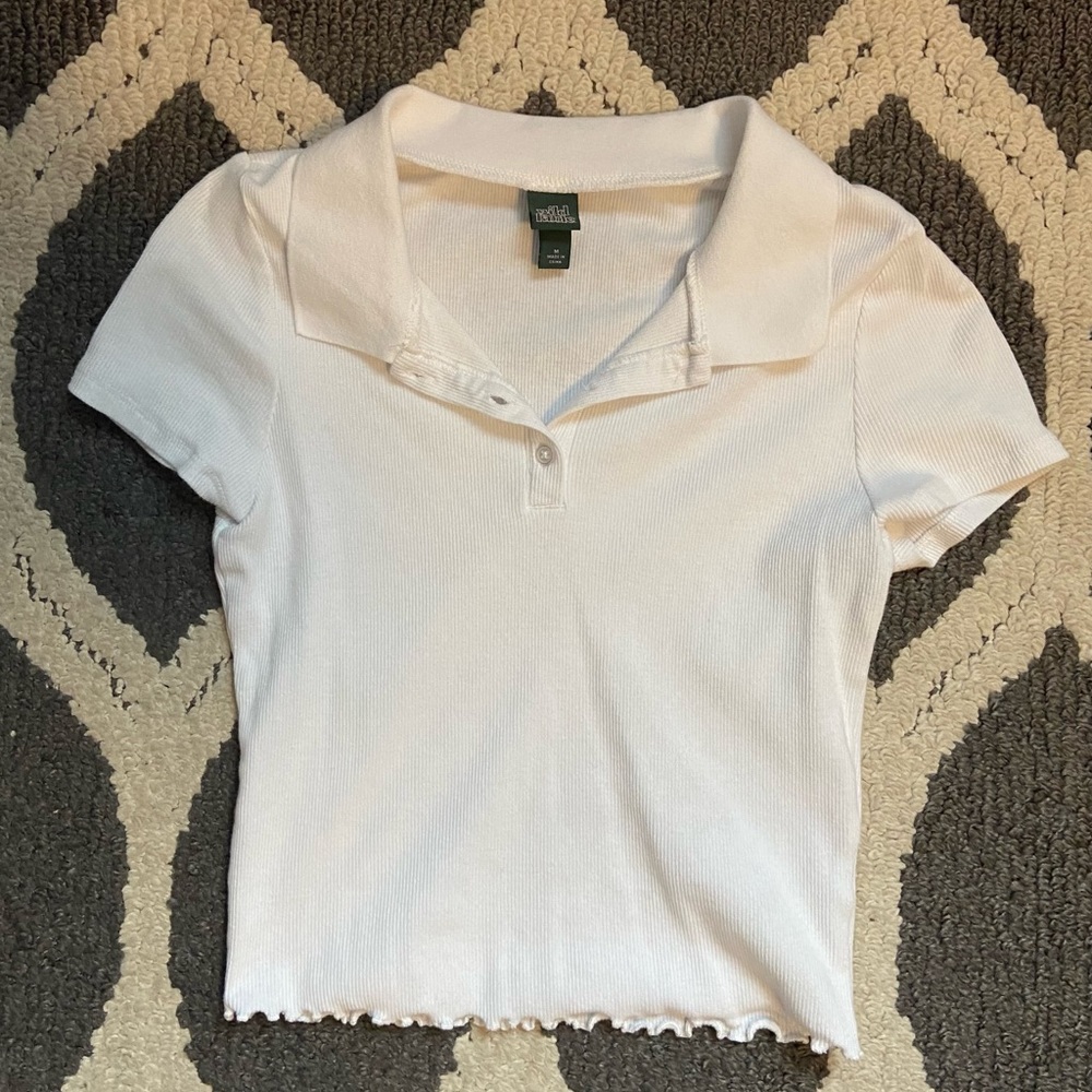 White Crop Top with Collar